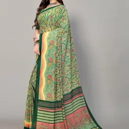 Satrani Green Printed Saree With Unstitched Blouse image 3