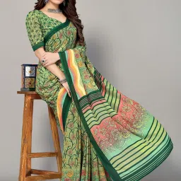 Satrani Green Printed Saree With Unstitched Blouse image 4