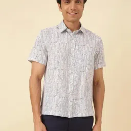 Fabindia White&blue Cotton Straight Fit Printed Casual Shirt-picture-23