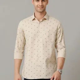 Cavallo By Linen Club Off White Linen Slim Fit Printed Shirt-image-0