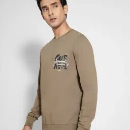 People By Pantaloons Green Cotton Slim Fit Graphic Sweatshirt image 3