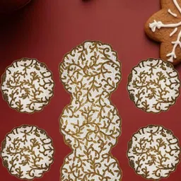 YWULY 5-Pcs White & Brown Ethnic Motifs Embellished Table Linen Set image 3