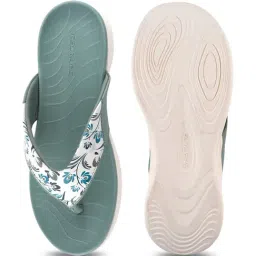 Red Tape Women's Green & White Flip Flops image 4