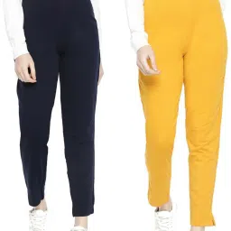 Dollar Missy Mustard & Navy Regular Fit Cigarette Trousers (Pack  of 2) image 1