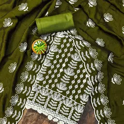 HERE&NOW Floral Embroidered Thread Work Unstitched Dress Material-picture-25