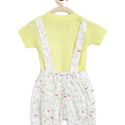 lil tomatoes Li'l Tomatoes Kids Yellow & White Cotton Printed Dungaree image 2