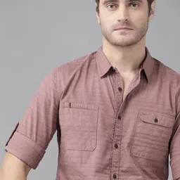 Roadster Men Mauve Solid Pure Cotton Sustainable Casual Shirt-picture-27