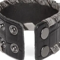 PUNK Men Black Leather Bracelet image 3