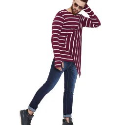 Hypernation Maroon & White Round Neck Striped T-Shirt image 5