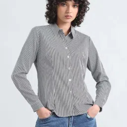 Showoffff Black Cotton Regular Fit Striped Shirt-image-85