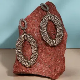 Sohi Oval Metallic Ribbed Golden Dangler Earrings for Women & Girls-image-44