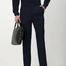 SHOWOFFFF Navy Blue Cotton Slim Fit Trousers-picture-21