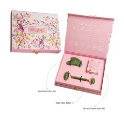 Natural Vibes Jade Face Roller, Jade Gua Sha & Nirvana Flower Oil Gift Set image 2