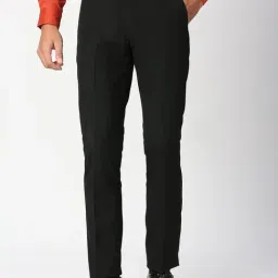 SOLEMIO Black Slim Fit Flat Front Trousers-image-76