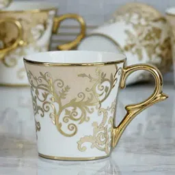 Femora Floral Gold Ceramic Coffee & Tea Cup Set of 4 (160 ml)-picture-30