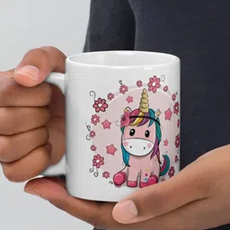 Mr UVD White & Pink Cartoon Characters Printed Ceramic Glossy Mug 350 ml-picture-31