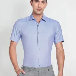 Arrow Blue Cotton Regular Fit Printed Shirt-image-94