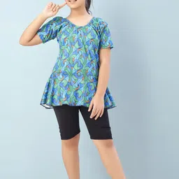 Aarika Girls Abstract Printed Round Neck Swimming Dress-picture-14