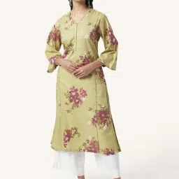 Rangmanch by Pantaloons Green Cotton Printed A Line Kurta-picture-41