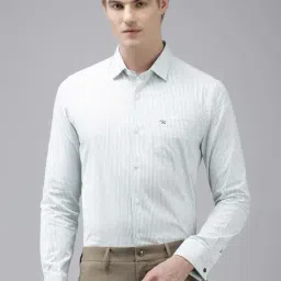 The Bear House Grey & Off White Slim Fit Striped Cotton Shirt-image-22
