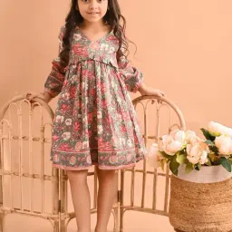 LilPicks Kids Multicolor Cotton Floral Print Full Sleeves Dress-image-74