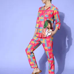 Bannos Swagger Women Fuchsia Geometric Joyful Retreat Night Suit image 3