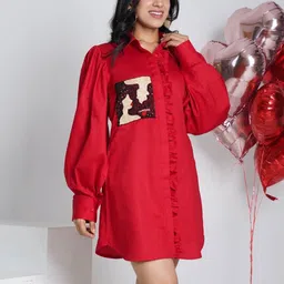Pearls and Pastels Women Graphic Printed Embellished Shirt Above Knee Dresses image 3