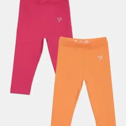 TWIN BIRDS Kids Pink & Yellow Cotton Regular Fit Leggings (Pack of 2)-image-85