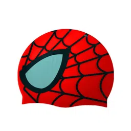 JOONOR Spider Swimming Cap for Kids - Silicone Cap for Boys and Girls Aged 3-8 - Blue/Red Spider Pattern image 1