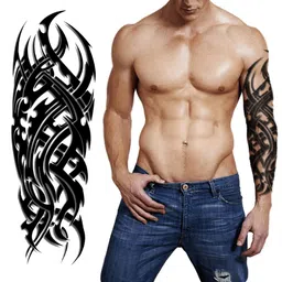 S.A.V.I Full Arm Tattoo Sleeve For Men, Totem Tribal Black Stylish Temporary Tattoo Sticker For Girls Women, Size 48x17CM image 2