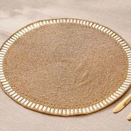Home Centre Drake Opulence Gold Toned & Off White Glass Embellished Table Placemats-picture-38