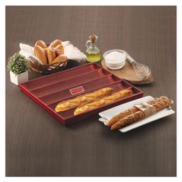 Hazel Long French Bread Tray Heavy Gauge 16x15 Aluminized Steel Non Stick Loaf Subway Mould Baguette Mold For Microwave Oven OTG Baking Pan - Red-picture-43