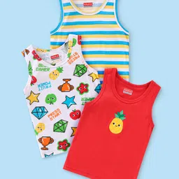 Babyhug 100% Cotton Sleeveless Striped Sando Trophy Print Pack of 3 - Multicolour-image-81