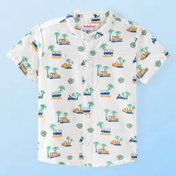 Babyhug 100% Cotton Woven Half Sleeves Mandarin Collar Shirt Vechile Print - White-picture-14