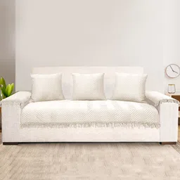 Saral Home Chevron Sofa Cover Set (1 Seat Cover, 3 Cushion Cover, 2 Arm Covers)-picture-11