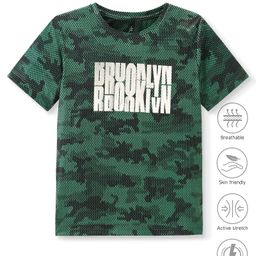 Pine Active Knitted Half Sleeves T-Shirt With Text & Camouflage Print - Dark Green-picture-25