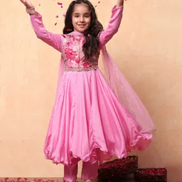 BIBA Full Sleeves Floral Printed & Sequins & Lace Embellished Kurta & Pant With Dupatta Set - Pink-image-1