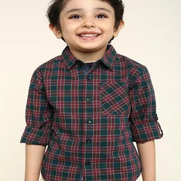 Bonkids 100% Cotton Woven Full Sleeves Checked Shirt - Multi Colour-picture-11