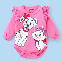 Babyhug Disney Interlock Knit Full Sleeves Onesies with Frill Detailing Marie 101 Dalmatians & Minnie Mouse Print Pack of 3 - Purple Pink & White image 2