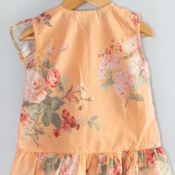 Hugsntugs Cotton Sleeveless Floral Printed & Frill Detailed Top - Orange image 3