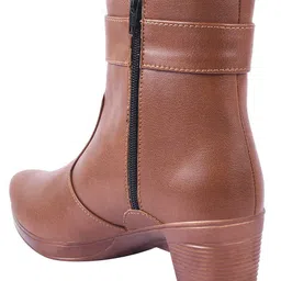 Shoetopia Metal Applique Detailed Zipper Closure Boots - Tan image 3