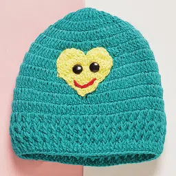 MayRa Knits Hand Knitted Woven Pack Of 2 Animal & Heart Designed Caps - Purple & Blue - Circumference - 25 Cms image 2