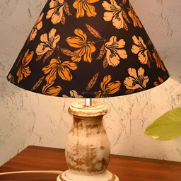 Homesake Black Printed Wood Industrial Cylindrical Shaped Table Lamp-image-86