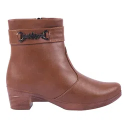 Shoetopia Metal Applique Detailed Zipper Closure Boots - Tan image 4