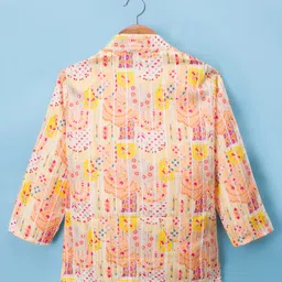 Dapper Dudes Full Sleeves Floral Printed Kurta Dhoti Set - Yellow image 3