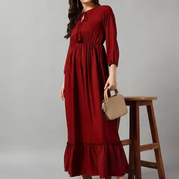 Raiyani Enterprise Women Tie-Up Neck Tiered Pleated Detail Fit and Flare Maxi Dress-image-38