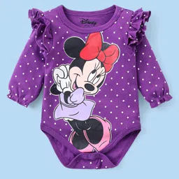 Babyhug Disney Interlock Knit Full Sleeves Onesies with Frill Detailing Marie 101 Dalmatians & Minnie Mouse Print Pack of 3 - Purple Pink & White image 4