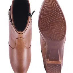 Shoetopia Metal Applique Detailed Zipper Closure Boots - Tan image 5