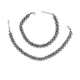 CHARMS Women Set of 2 Black Alloy Anklet with Artificial Stones and Beads for Ethnic Wear-picture-15