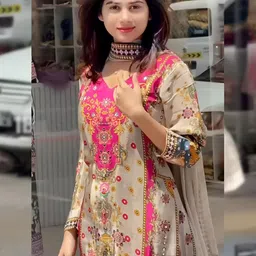 NKV Women Ethnic Motifs Printed Regular Mirror Work Kurta with Trousers & With Dupatta image 2